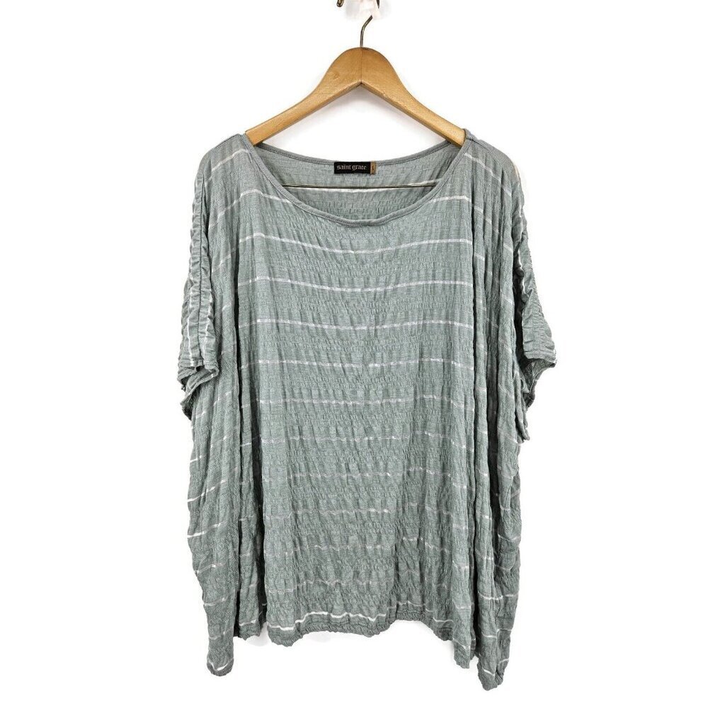 Saint Grace Striped Top Womens L Oversized Tshirt Blouse Modal Rayon Blouse Sage